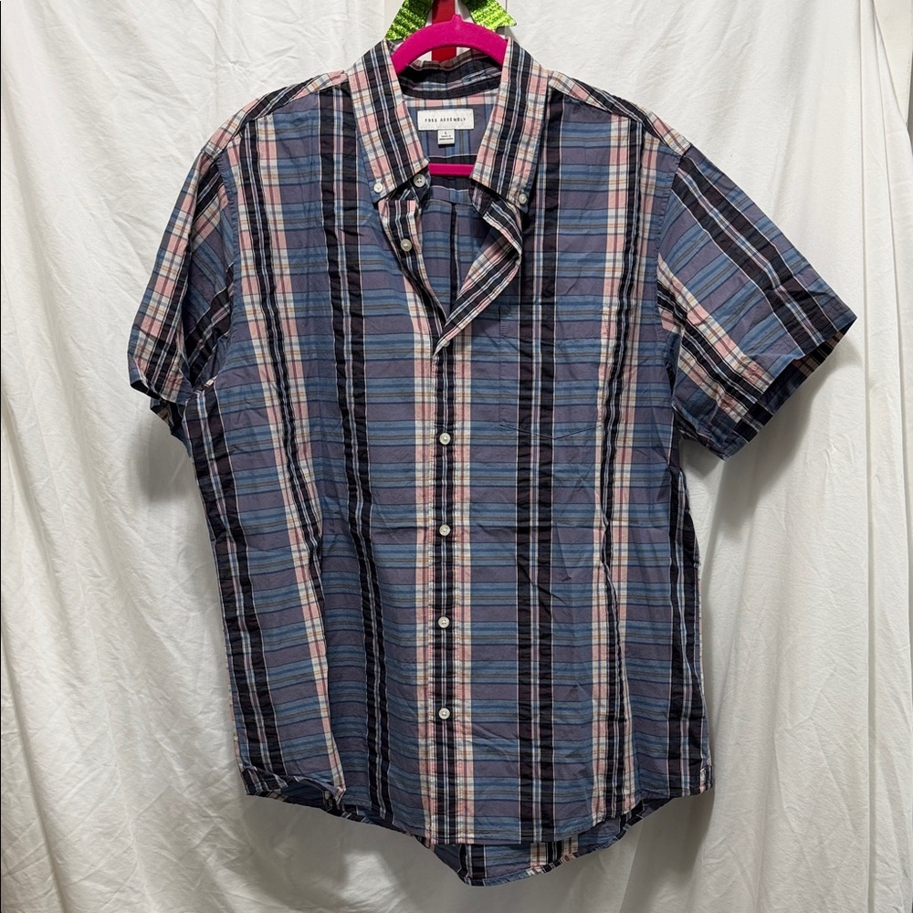 Casual Plaid Button-Down Shirt in Blue and Pink